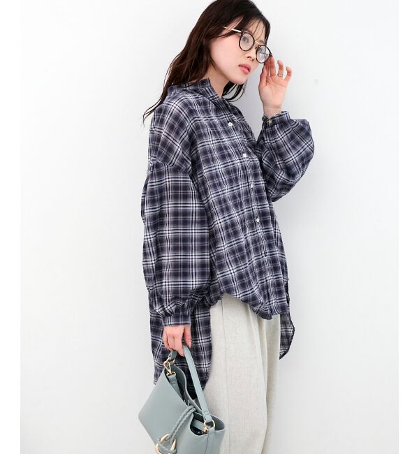  「《WEB限定アイテム》シアーガーゼバックギャザーチェックシャツ」|シャツ・ブラウス|
