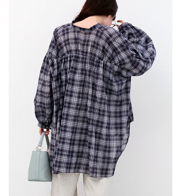  「《WEB限定アイテム》シアーガーゼバックギャザーチェックシャツ」|シャツ・ブラウス|
