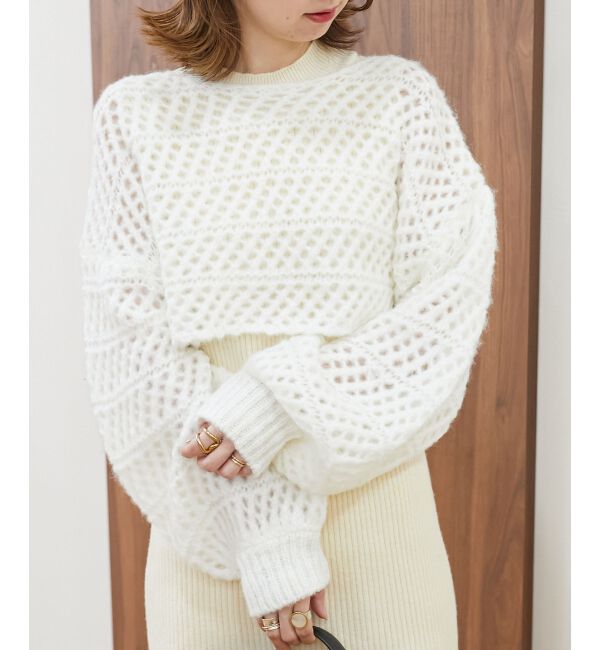 MAJESTICLEGON「スカシ柄ショートニット」|ニット・セーター|オフ