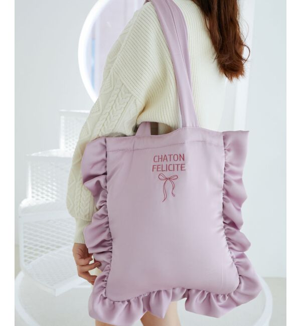 MAJESTICLEGON「サテンフリルロゴトート」|トートバッグ|