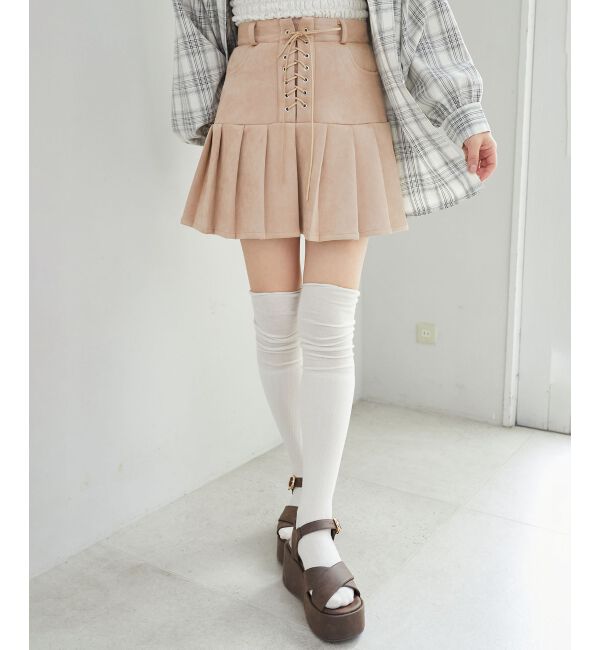 MAJESTICLEGON「フロントレースアッププリーツスカパン」|スカート|ベージュ