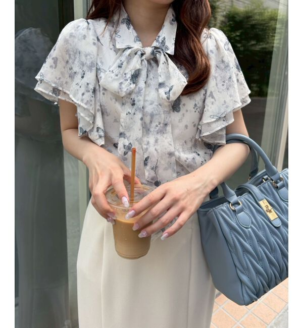  「2wayフリルスリーブブラウス」|シャツ・ブラウス|ブルー柄
