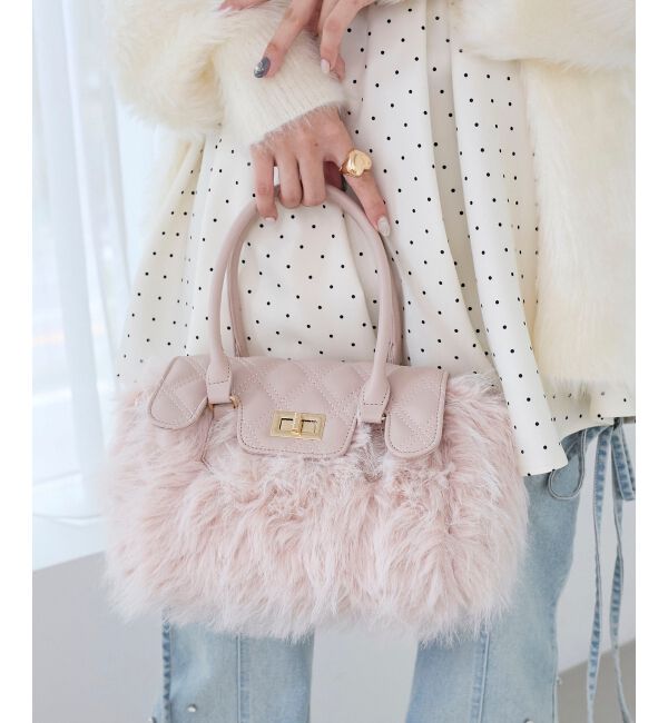  「キルティングフラップファーバッグ」|その他|ピンク