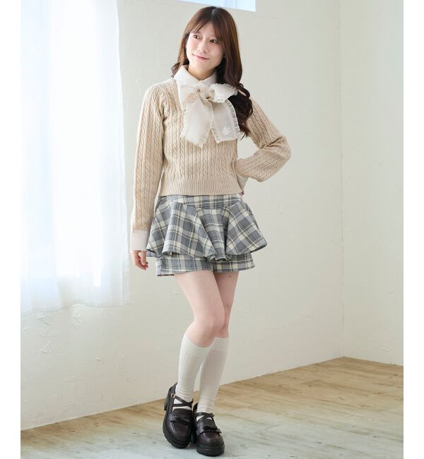  「フリルトリムリボンタイセットニット」|ニット・セーター|