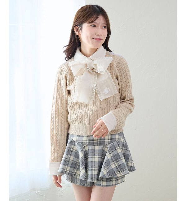  「フリルトリムリボンタイセットニット」|ニット・セーター|
