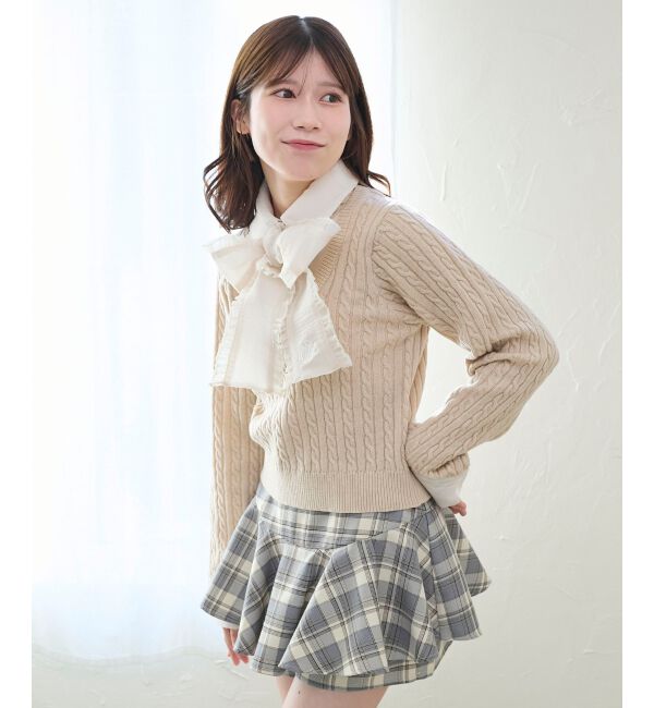  「フリルトリムリボンタイセットニット」|ニット・セーター|