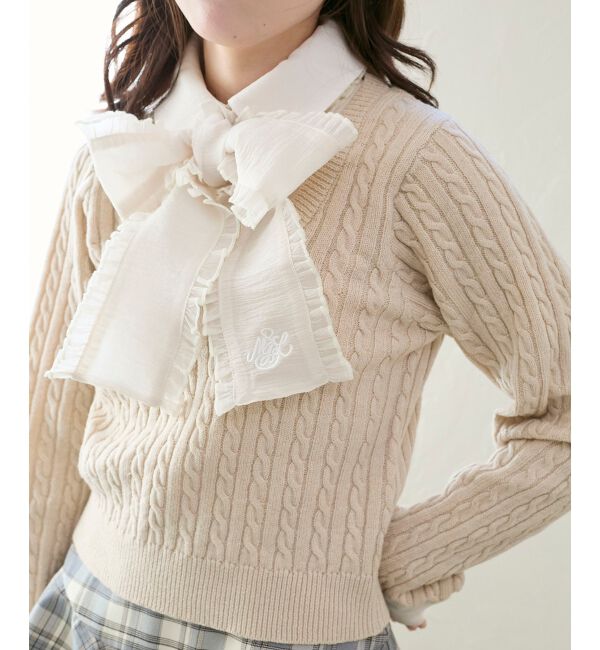  「フリルトリムリボンタイセットニット」|ニット・セーター|