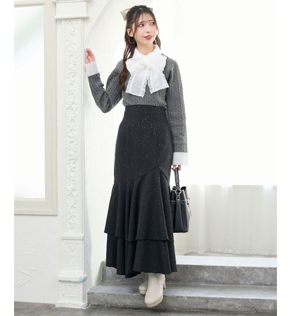  「フリルトリムリボンタイセットニット」|ニット・セーター|