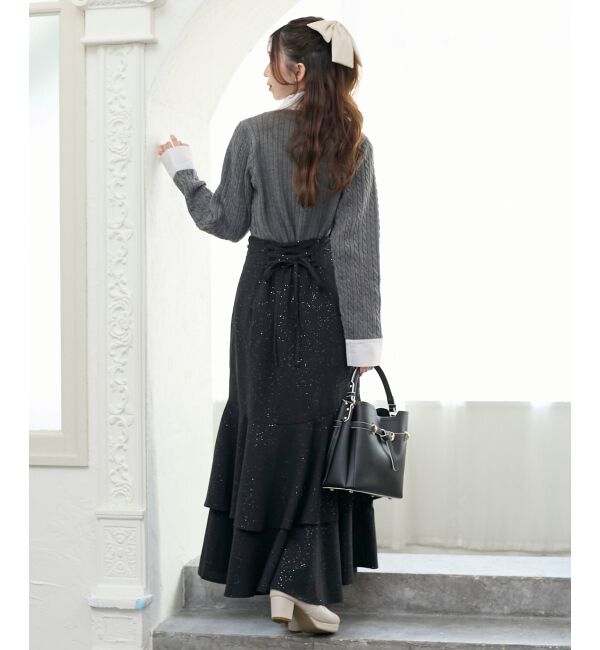  「フリルトリムリボンタイセットニット」|ニット・セーター|