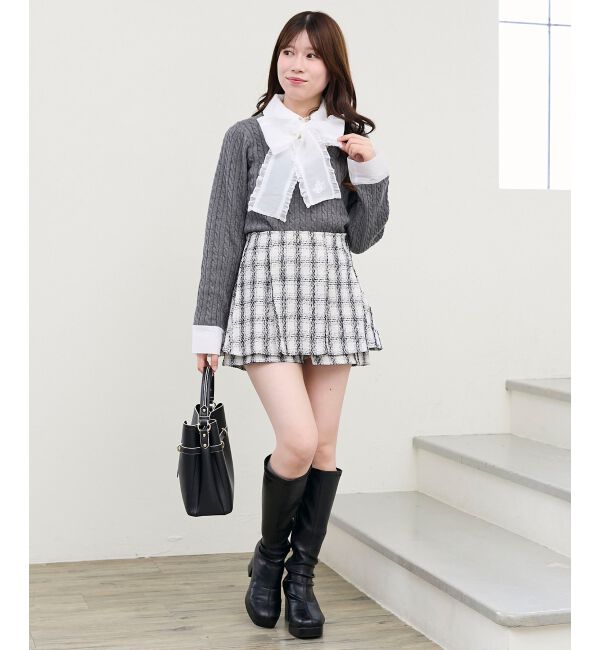  「フリルトリムリボンタイセットニット」|ニット・セーター|