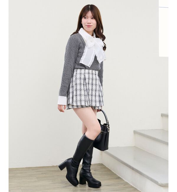  「フリルトリムリボンタイセットニット」|ニット・セーター|