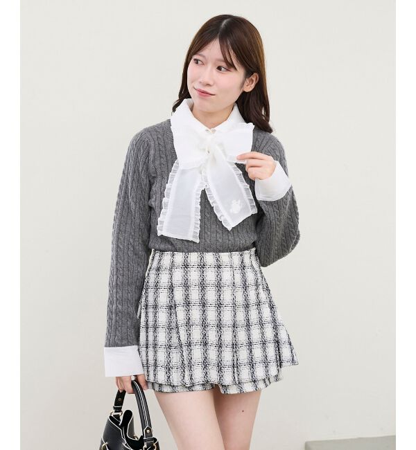  「フリルトリムリボンタイセットニット」|ニット・セーター|