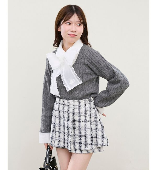  「フリルトリムリボンタイセットニット」|ニット・セーター|