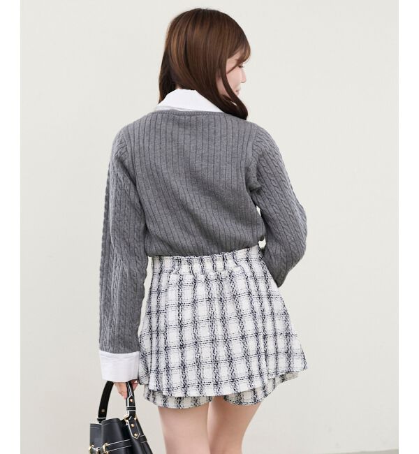  「フリルトリムリボンタイセットニット」|ニット・セーター|