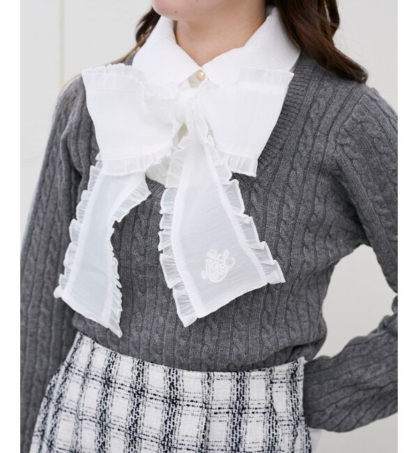  「フリルトリムリボンタイセットニット」|ニット・セーター|
