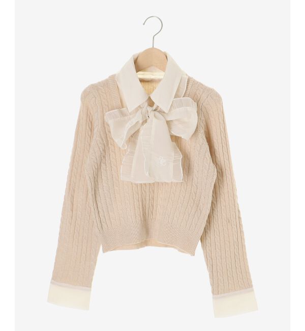  「フリルトリムリボンタイセットニット」|ニット・セーター|