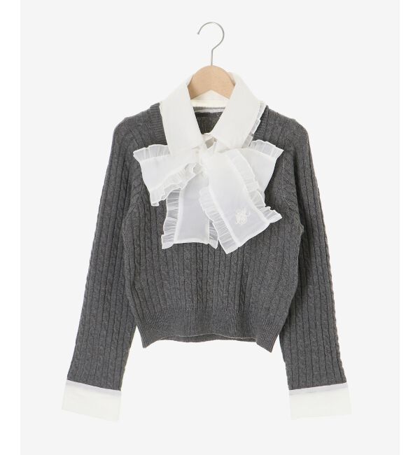  「フリルトリムリボンタイセットニット」|ニット・セーター|