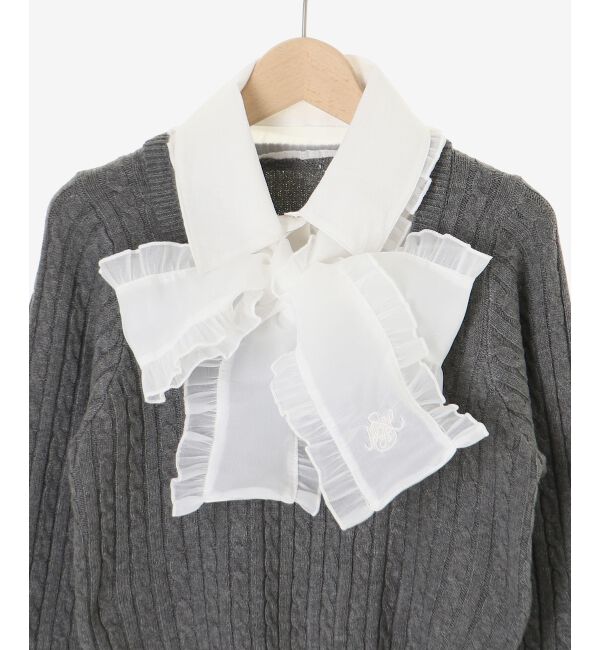  「フリルトリムリボンタイセットニット」|ニット・セーター|