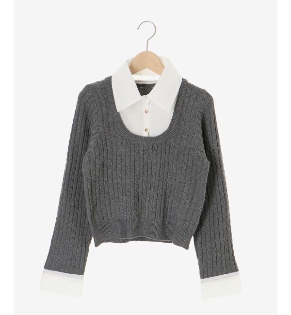  「フリルトリムリボンタイセットニット」|ニット・セーター|