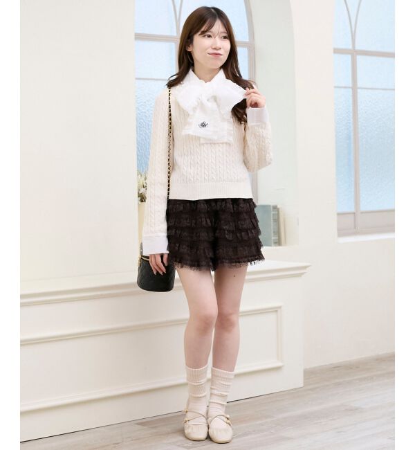  「フリルトリムリボンタイセットニット」|ニット・セーター|
