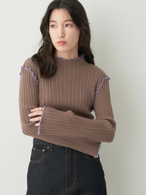 earth music&ecology「配色メローリブニットプルオーバー」|ニット・セーター|ブラウン