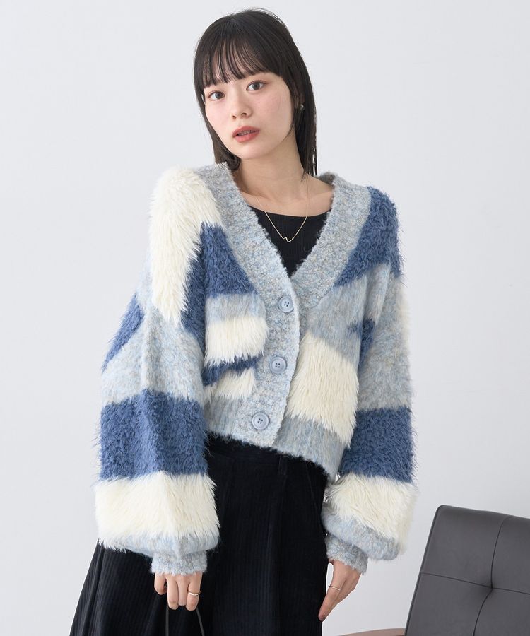 earth music&ecology「ポンポンヤーンミックスインターシャカーディガン」|カーディガン|