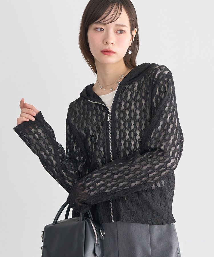 earth music&ecology「レースパーカー」|カーディガン|Black