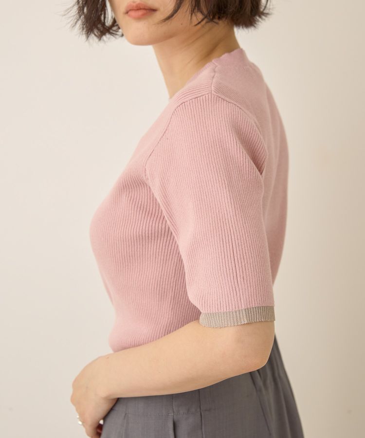 AMERICAN HOLIC「袖口バイカラー半袖ニットプルオーバー」|ニット・セーター|