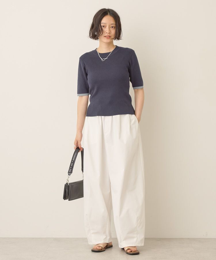 AMERICAN HOLIC「袖口バイカラー半袖ニットプルオーバー」|ニット・セーター|