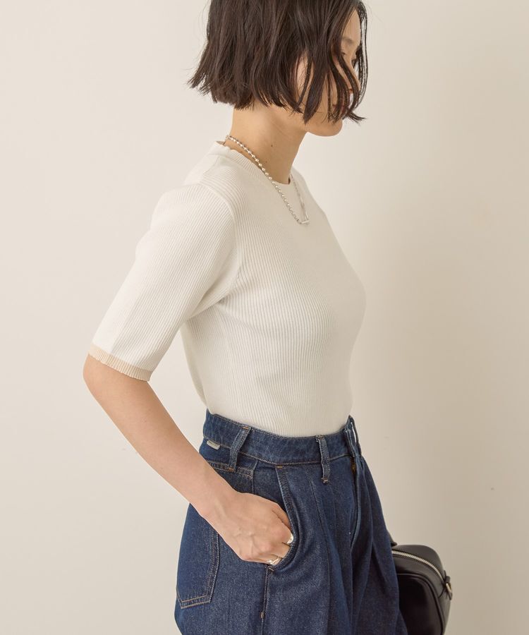 AMERICAN HOLIC「袖口バイカラー半袖ニットプルオーバー」|ニット・セーター|