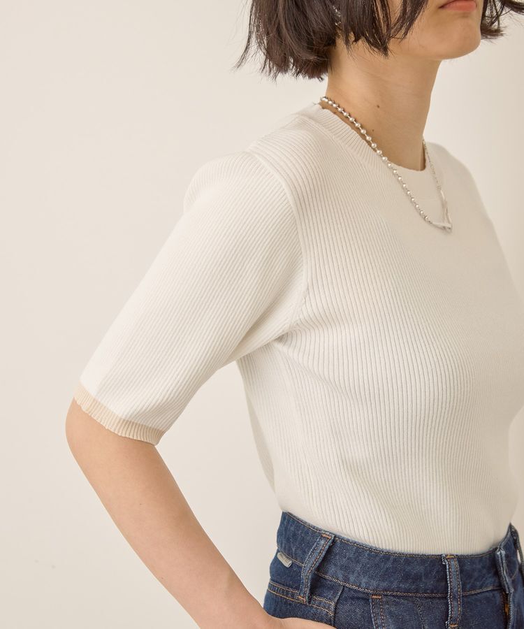 AMERICAN HOLIC「袖口バイカラー半袖ニットプルオーバー」|ニット・セーター|