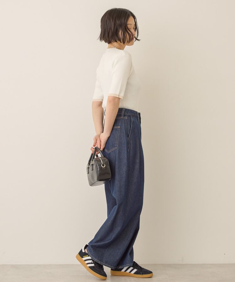 AMERICAN HOLIC「袖口バイカラー半袖ニットプルオーバー」|ニット・セーター|