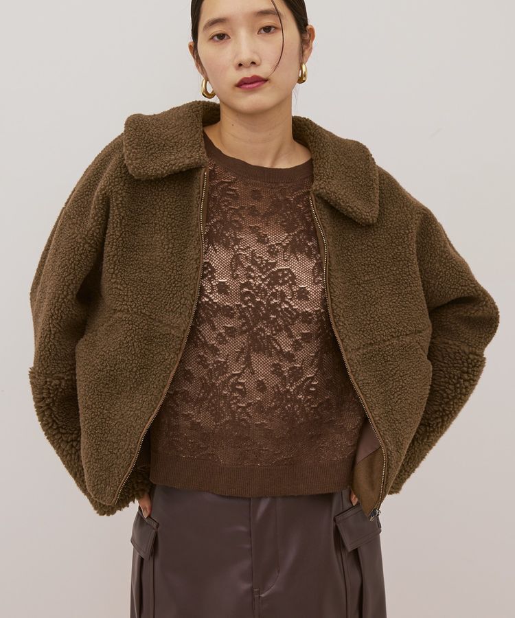 AMERICAN HOLIC「衿付きボアブルゾン」|その他|Gray Beige