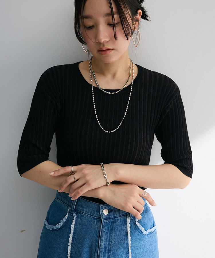 Green Parks「配色リブニットプルオーバー」|ニット・セーター|Black