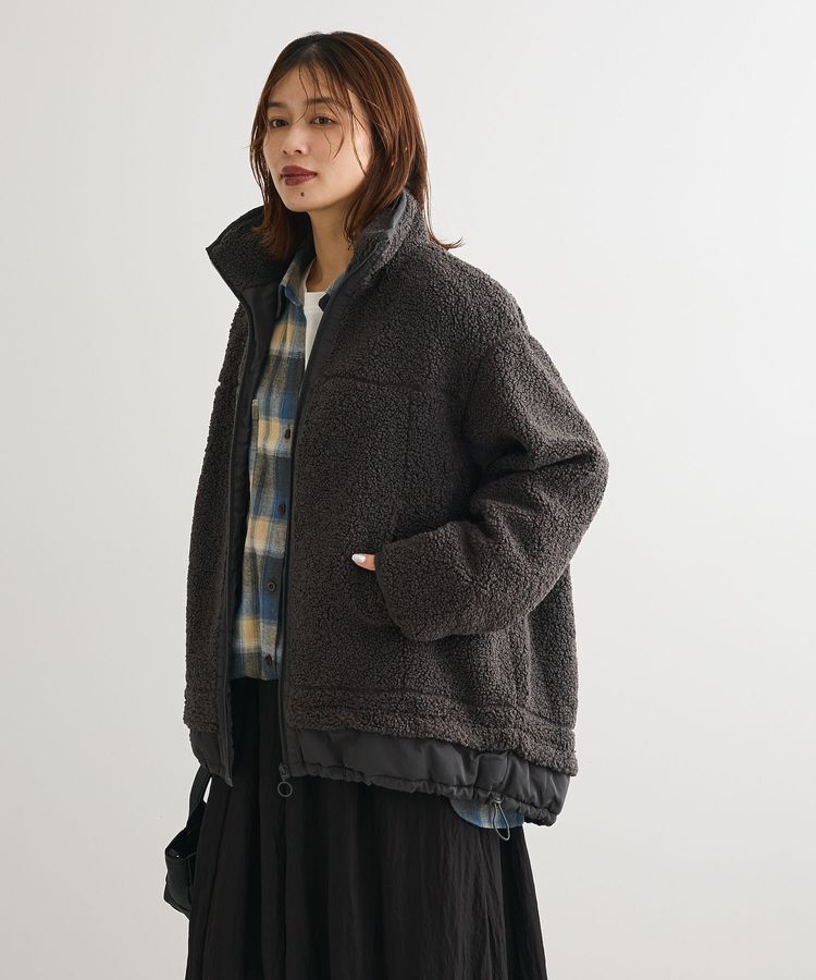 Green Parks「異素材コンビスタンドボアブルゾン」|ブルゾン・スタジャン|