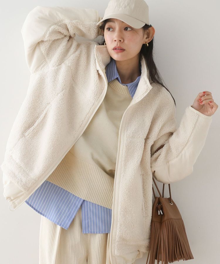 Green Parks「異素材コンビスタンドボアブルゾン」|ブルゾン・スタジャン|