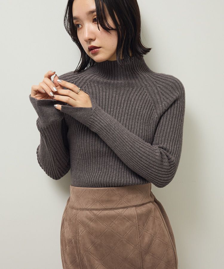 Green Parks「・Petit Fleur ボトルネックリブニット」|ニット・セーター|Charcoal Gray