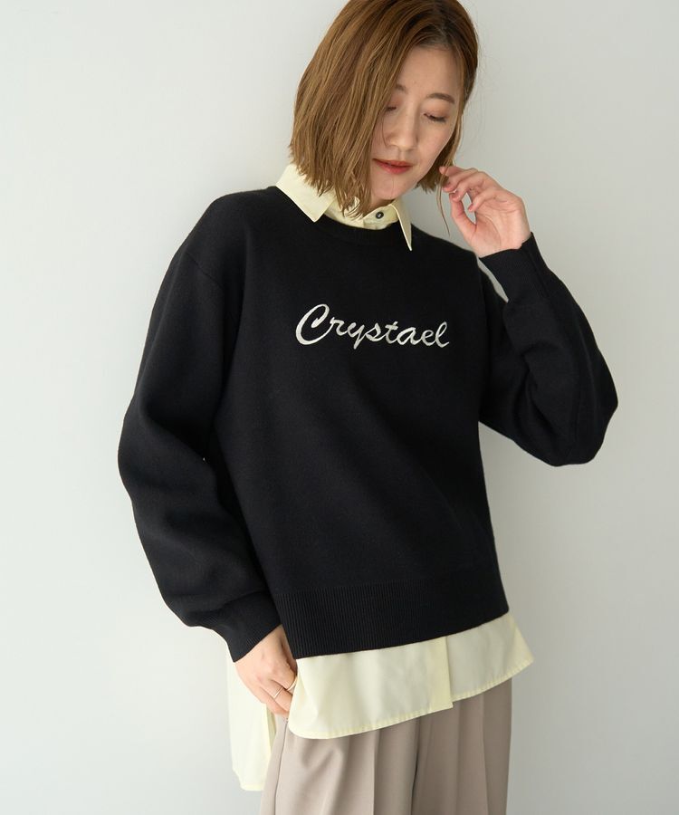 YECCA VECCA「刺繍ロゴニット」|ニット・セーター|Black
