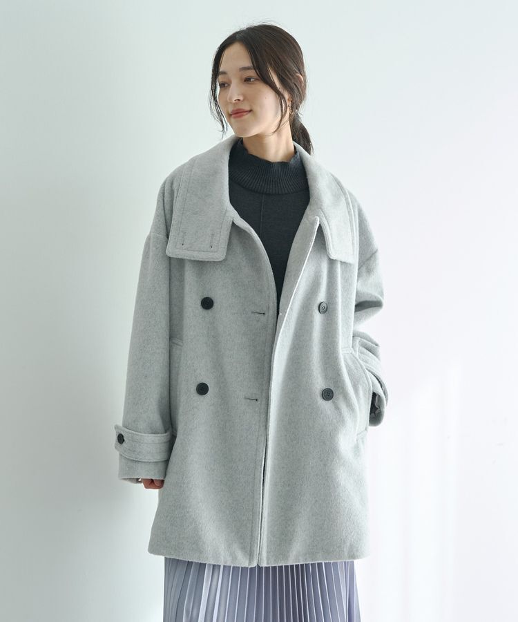 YECCA VECCA「ウール混ミドル丈スタンドカラーコート」|その他|Light Gray