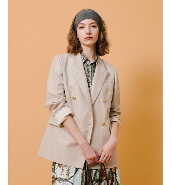 allureville「シャークスキンダブルブレストジャケット」|テーラードジャケット|ベージュ