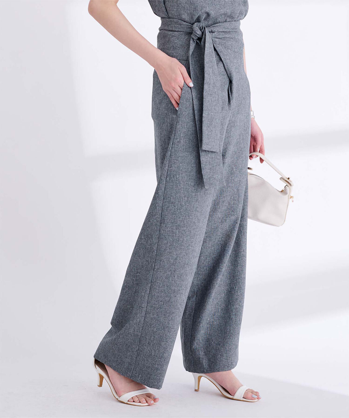 ur's「リネンライクハイウエストラップワイドパンツ」|スラックス|杢ネイビー