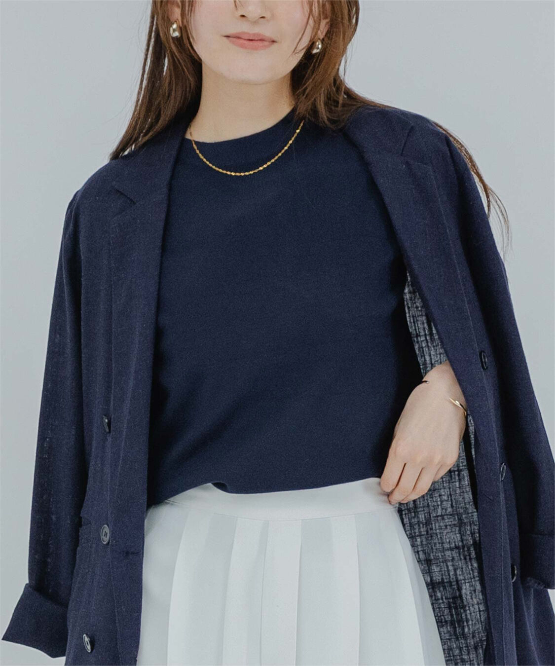 ur's「プチハイネックフレンチスリーブニット」|ニット・セーター|ネイビー