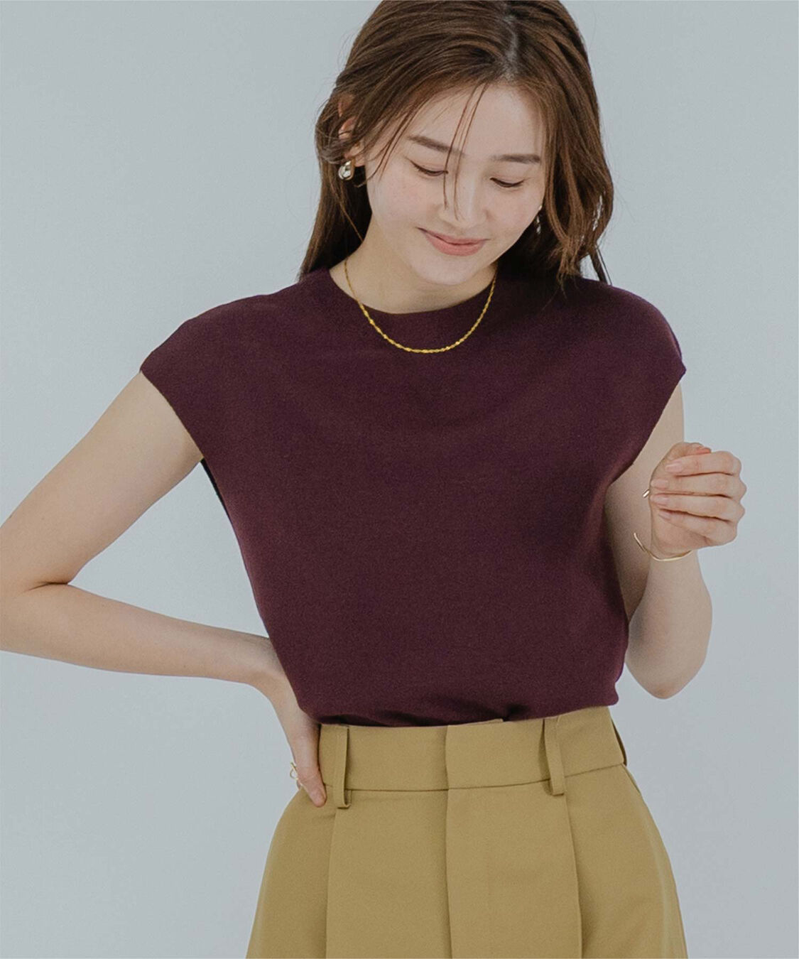 ur's「プチハイネックフレンチスリーブニット」|ニット・セーター|ボルドー