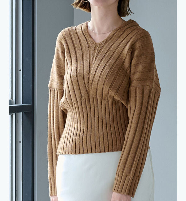 ur's「Vネックウエストシェイプワイドリブニット」|ニット・セーター|モカ