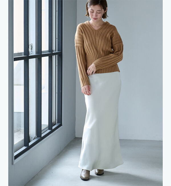 ur's「Vネックウエストシェイプワイドリブニット」|ニット・セーター|