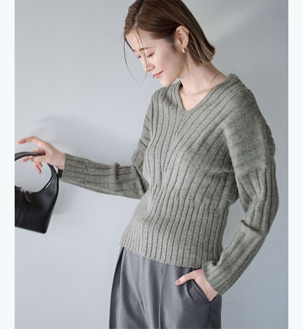 ur's「Vネックウエストシェイプワイドリブニット」|ニット・セーター|