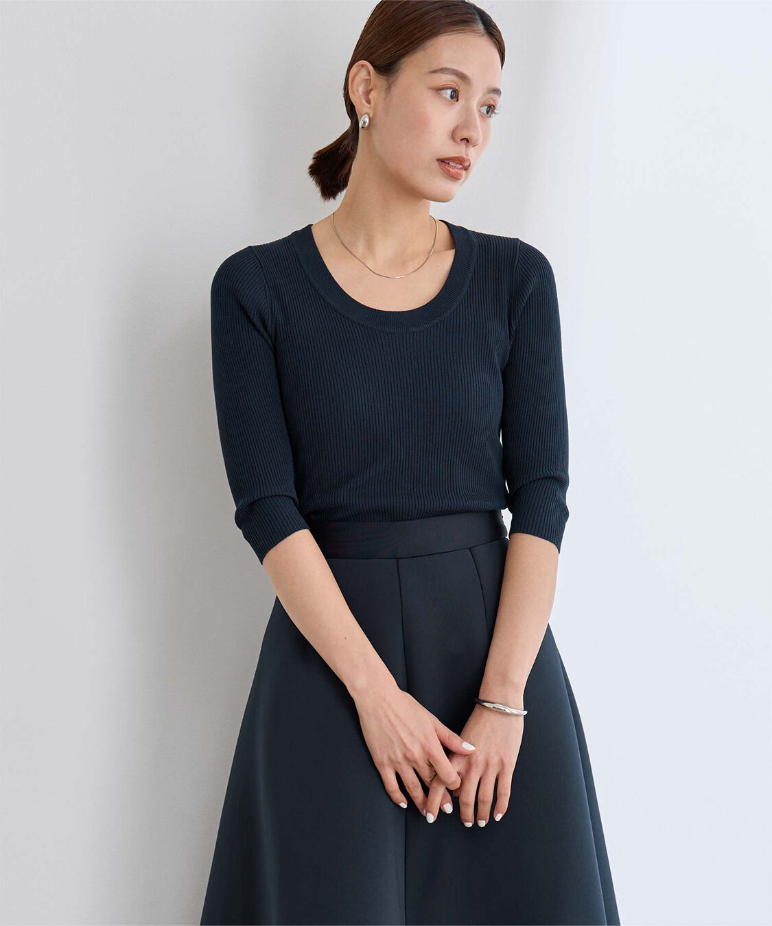 ur's「Uネックリブニット」|ニット・セーター|ネイビー