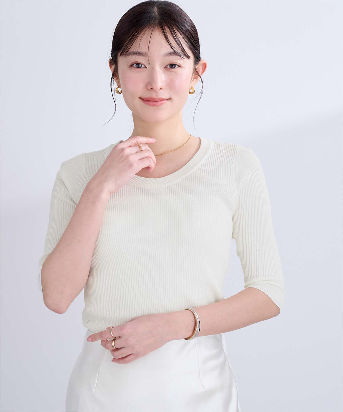 ur's「Uネックリブニット」|ニット・セーター|ホワイト