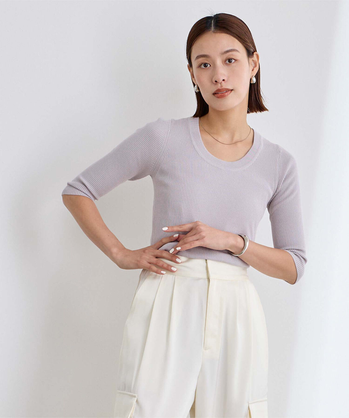 ur's「Uネックリブニット」|ニット・セーター|ラベンダー