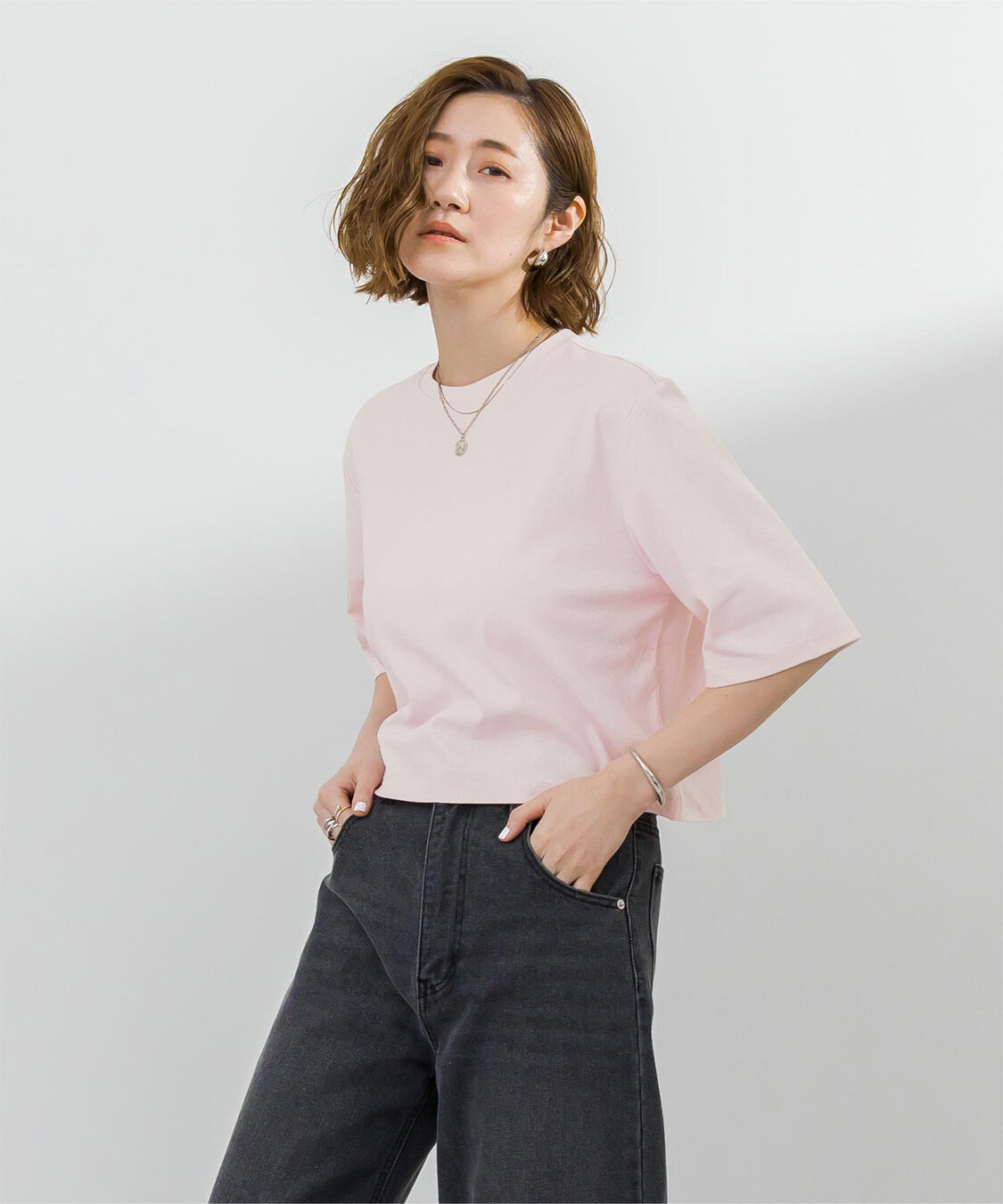 ur's「汗染み防止クロップドTシャツ」|Tシャツ・カットソー|ライトピンク